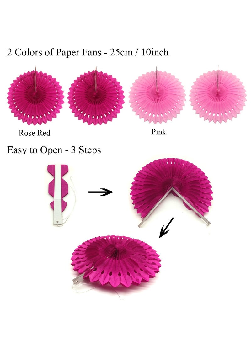 Jolley Birthday Party Decoration, Happy Birthday Banner with Paper Fans, Honeycomb Balls, Triangular Pennants, Circle Paper Garland, Hanging Swirls and Balloons Pink, Rose Red and White - Image 3