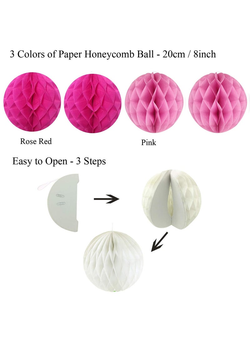 Jolley Birthday Party Decoration, Happy Birthday Banner with Paper Fans, Honeycomb Balls, Triangular Pennants, Circle Paper Garland, Hanging Swirls and Balloons Pink, Rose Red and White - Image 4