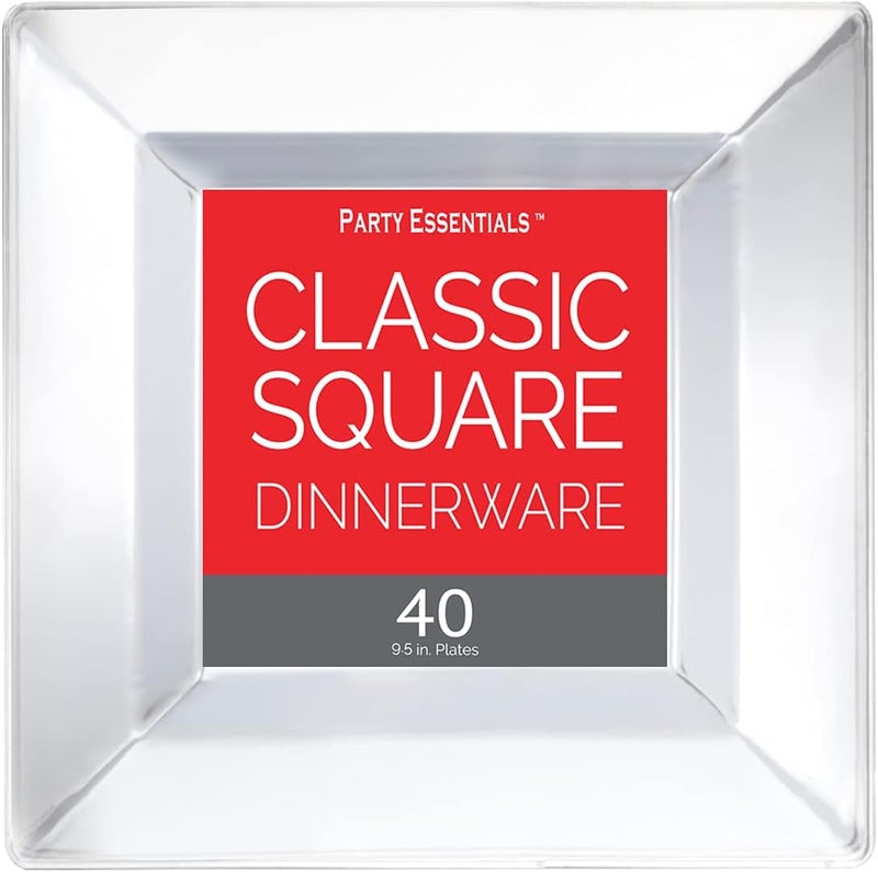 Party Essentials 40Count Hard Plastic 95 Classic Square LunchDinner Plates Clear - Image 4