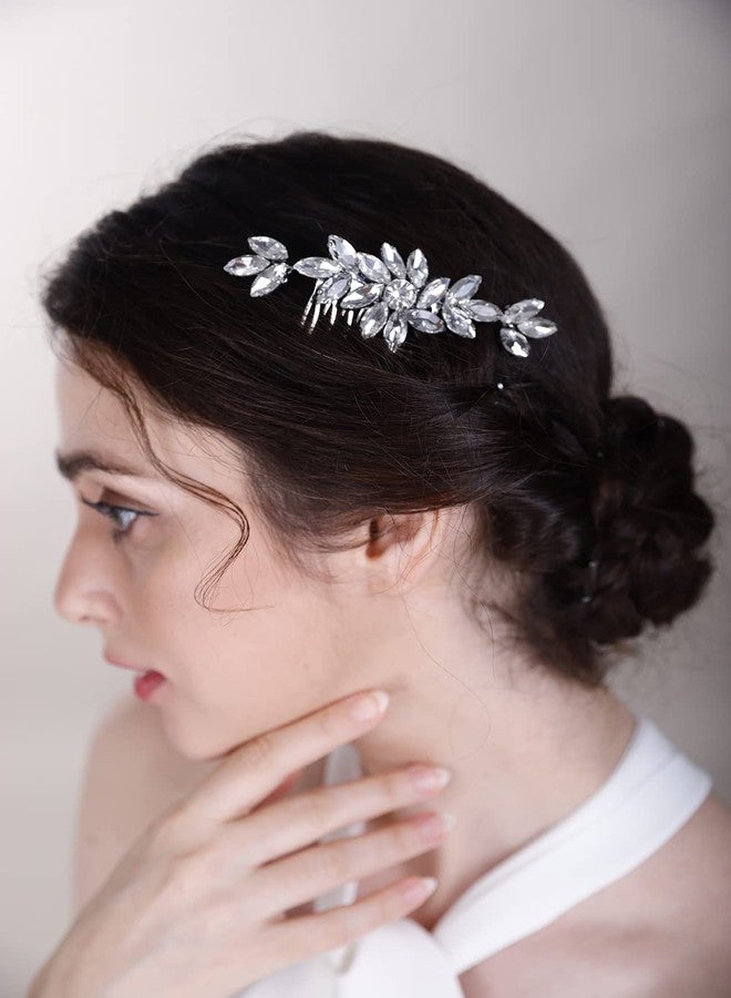 بيريوان مشط شعر مرصع بأحجار الراين باللون الأزرق الطاووسي من بيريوان، مناسب لحفلات الزفاف والخطوبة، مزين بزهرة كريستالية لطيفة، إكسسوار متعدد الألوان لحفلات الزفاف والخطوبة (أزرق طاووسي) - Image 5