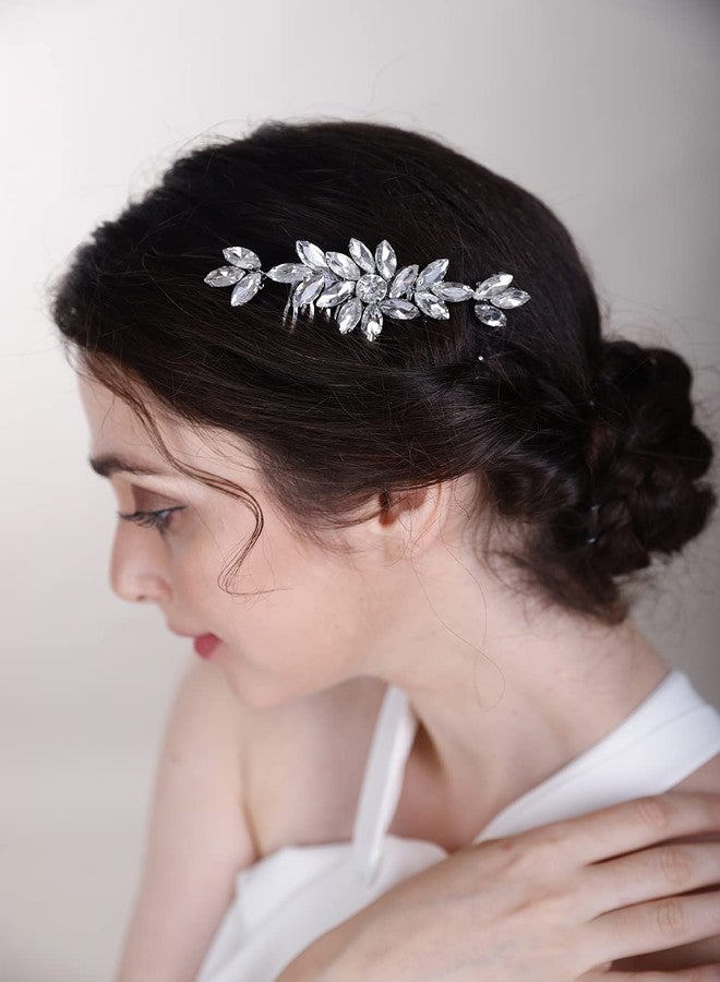 بيريوان مشط شعر مرصع بأحجار الراين باللون الأزرق الطاووسي من بيريوان، مناسب لحفلات الزفاف والخطوبة، مزين بزهرة كريستالية لطيفة، إكسسوار متعدد الألوان لحفلات الزفاف والخطوبة (أزرق طاووسي) - Image 4