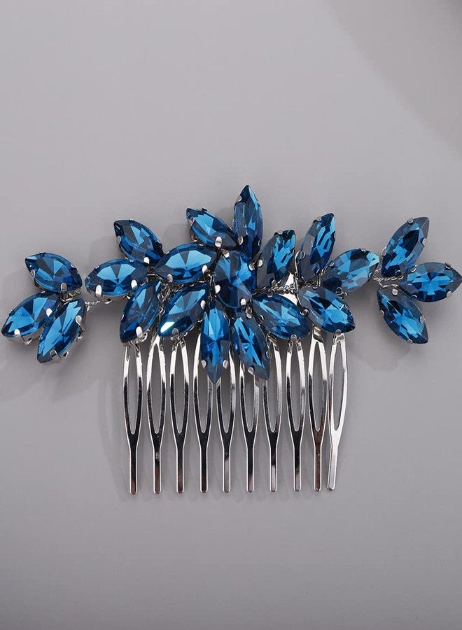 بيريوان مشط شعر مرصع بأحجار الراين باللون الأزرق الطاووسي من بيريوان، مناسب لحفلات الزفاف والخطوبة، مزين بزهرة كريستالية لطيفة، إكسسوار متعدد الألوان لحفلات الزفاف والخطوبة (أزرق طاووسي) - Image 1