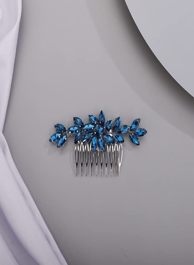 بيريوان مشط شعر مرصع بأحجار الراين باللون الأزرق الطاووسي من بيريوان، مناسب لحفلات الزفاف والخطوبة، مزين بزهرة كريستالية لطيفة، إكسسوار متعدد الألوان لحفلات الزفاف والخطوبة (أزرق طاووسي) - Image 3