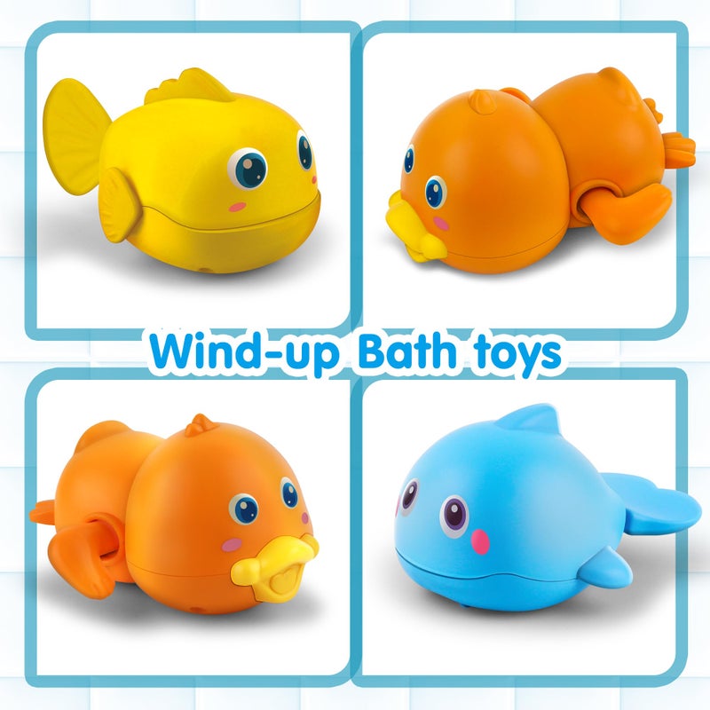 Dwi Dowellin Bath Toys for Toddlers, Magnetic Fishing Games Kids Bathtub Toys, Mold Free Wind-up Toys Swimming Fish Duck Whale Floating Water Toys for Kids Baby Infant - Image 4