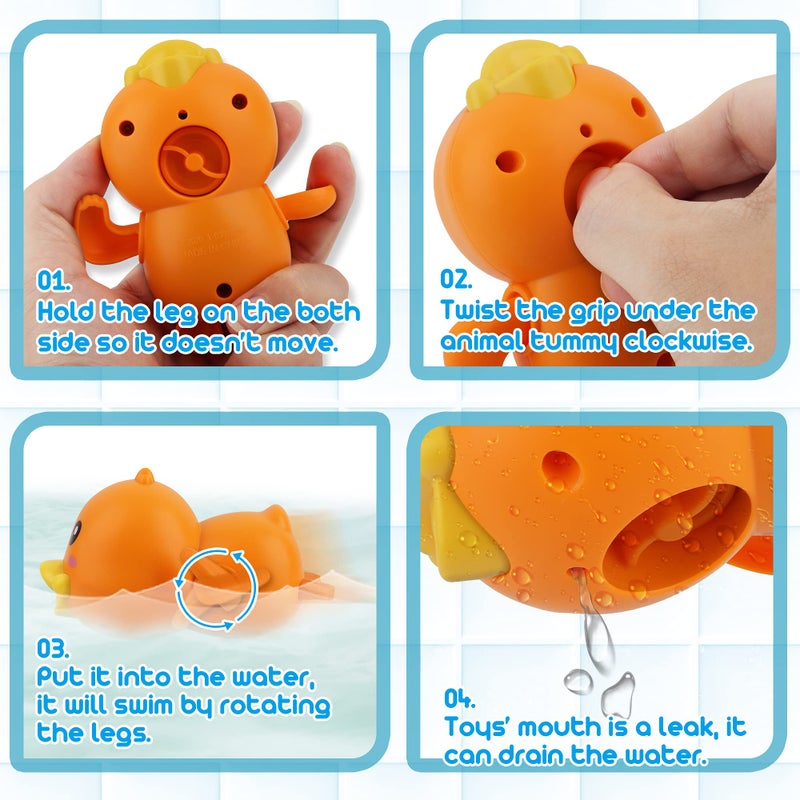 Dwi Dowellin Bath Toys for Toddlers, Magnetic Fishing Games Kids Bathtub Toys, Mold Free Wind-up Toys Swimming Fish Duck Whale Floating Water Toys for Kids Baby Infant - Image 5
