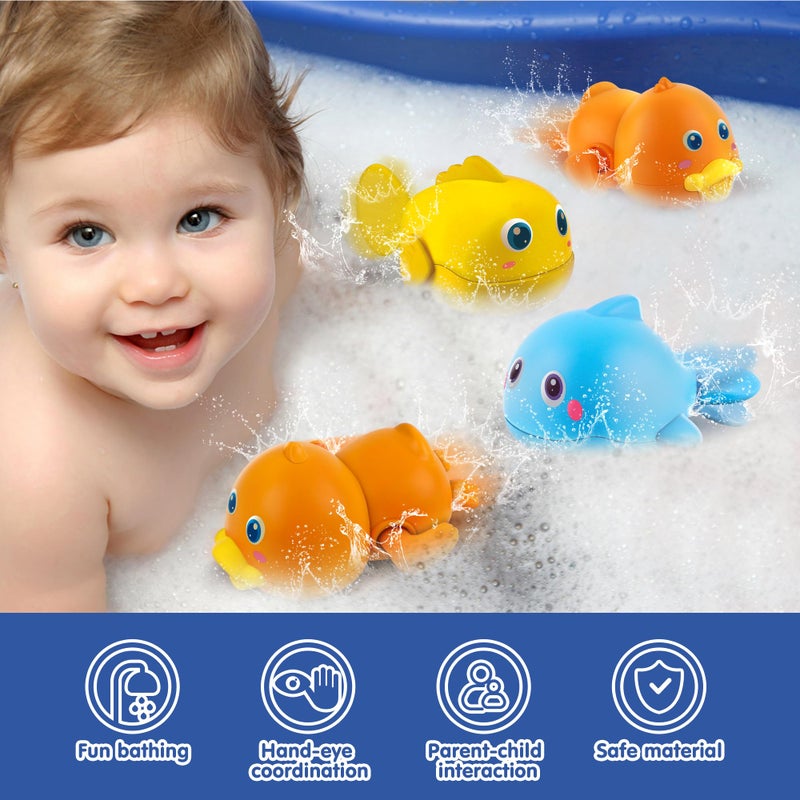 Dwi Dowellin Bath Toys for Toddlers, Magnetic Fishing Games Kids Bathtub Toys, Mold Free Wind-up Toys Swimming Fish Duck Whale Floating Water Toys for Kids Baby Infant - Image 3