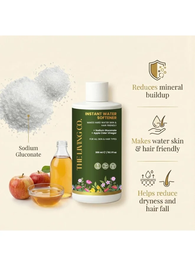 THE LIVING CO. The Living Co. Instant Water Softener | Makes Your Water Hair & Skin Friendly | Reduces Hair Fall & Skin Itching | Disables Hardness & Maintains pH Level | 100% Safe