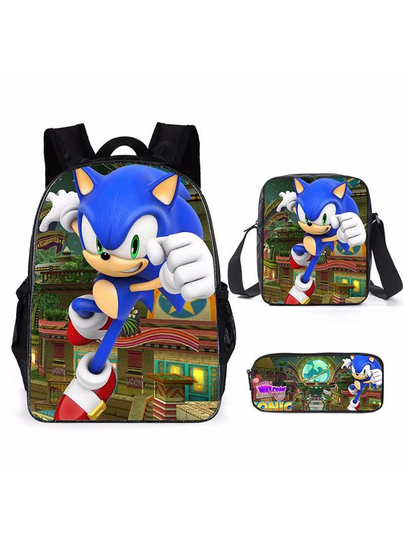 general 3-Piece Cartoon SONIC 3D Print Backpack Set - Image 1