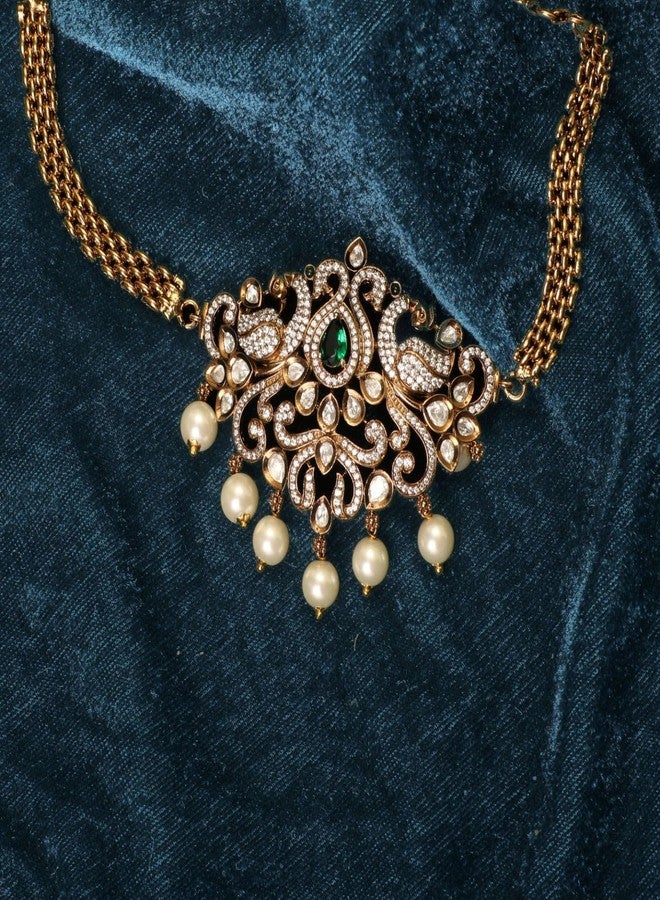 TARINIKA Brass Jean Nakshatra Mini Choker Necklace with Peacock Design - Indian Jewelry Sets for Women | Perfect for Ethnic Occasions | Traditional South Indian Necklace | 1 Year Warranty* - Image 3