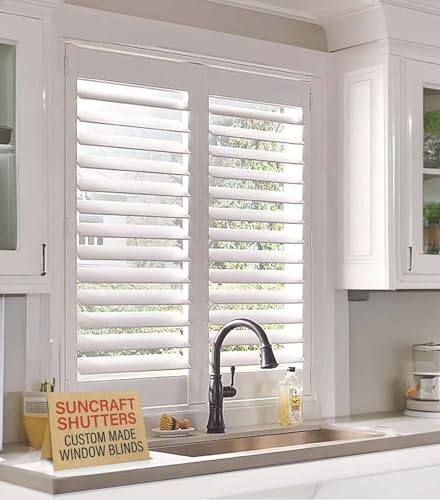 Suncraft Shutters -Plantation Shutters –Custom Made Window Blinds – No Front Tilt Rod - Easy DIY Installation – Interior Plantation Shutters -Privacy Blinds for Kitchen, Bath, Bedroom - Image 1
