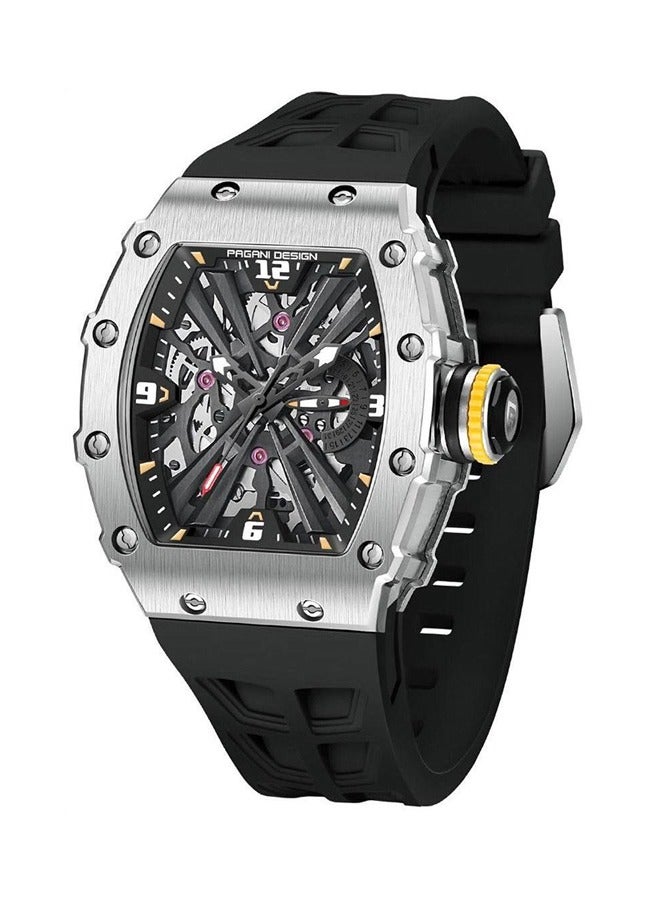 باغاني ديزاين ساعة كوارتز رياضية رجالية من الفولاذ المقاوم للصدأ ، ساعة مقاومة للماء 5 أتم ، سوار معصم أسود من الفولاذ المقاوم للصدأ ، حركة كوارتز دقيقة ومستقرة في إتش 65 ، مرآة كريستالية وحزام مطاطي مريح.ووتش بد-1738 الفضة الأسود - Image 1