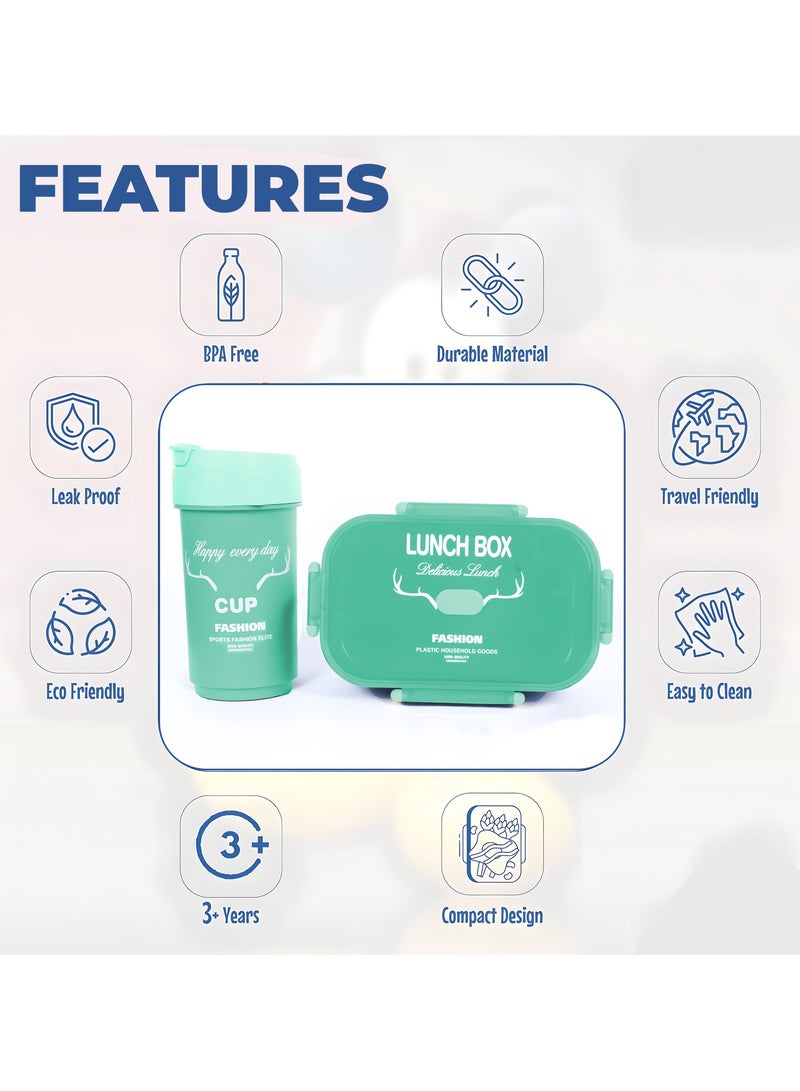 دريزو صندوق غداء للأطفال والكبار، صندوق بينتو مقاوم للتسرب بسعة كبيرة مع زجاجة مياه مطابقة، آمن للاستخدام في الميكروويف والفريزر وغسالة الأطباق، صندوق غداء مثالي للمدرسة والمكتب، أخضر - Image 2