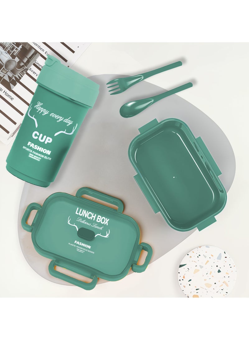 دريزو صندوق غداء للأطفال والكبار، صندوق بينتو مقاوم للتسرب بسعة كبيرة مع زجاجة مياه مطابقة، آمن للاستخدام في الميكروويف والفريزر وغسالة الأطباق، صندوق غداء مثالي للمدرسة والمكتب، أخضر - Image 1