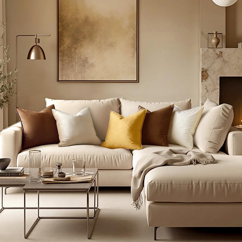 MIULEE Pack of 2 Brown Decorative Velvet Throw Pillow Cover Soft Pillowcase Solid Square Cushion Case for Sofa Bedroom Car 22x22 Inch - Image 2