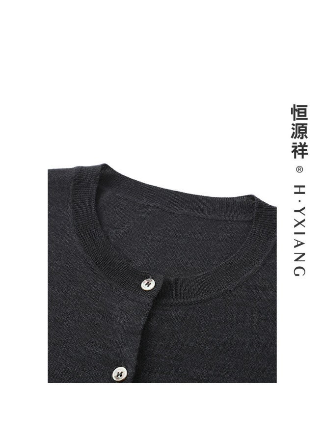 Hengyuanxiang Machine Washablewomen'S Wool Cardigan Round Neck Autumn Winter Solid Color Knitted Top Thin Style - Image 4