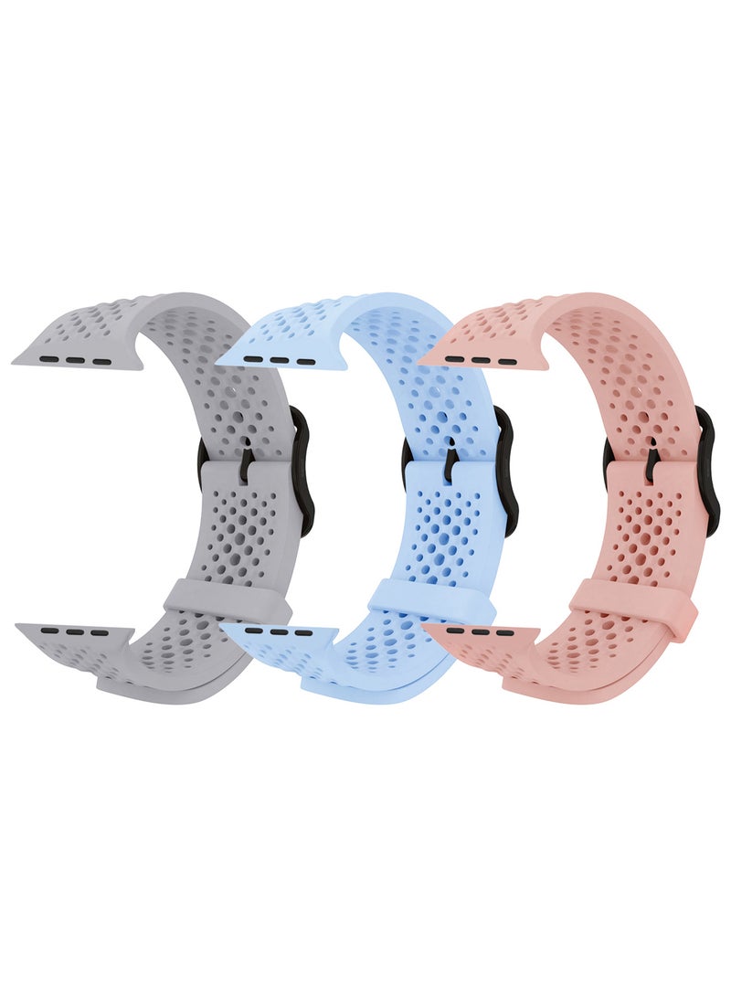 CATANES 3Packs 49mm/45mm/44mm/ Sport Silicone Watch Band Compatible with Apple Watch Series 9/8/7/6/5/4/3/2/1 & SE – Breathable Soft Strap with Buckle - Image 1