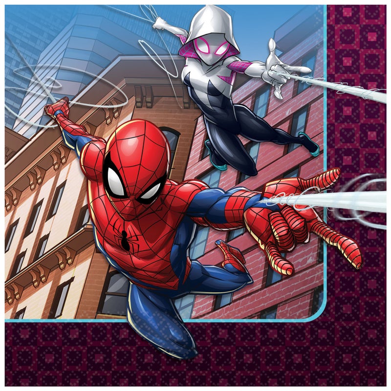 Marvelous Multicolor SpiderMan Webbed Wonder Beverage Napkins 5 x 5 Pack Of 16 Unique Fun Design Soft Absorbent Paper Perfect For Kids Parties