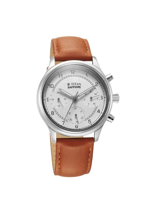 تيتان Men Multifunction Display Watch With Tan Leather Strap - 1874SL05