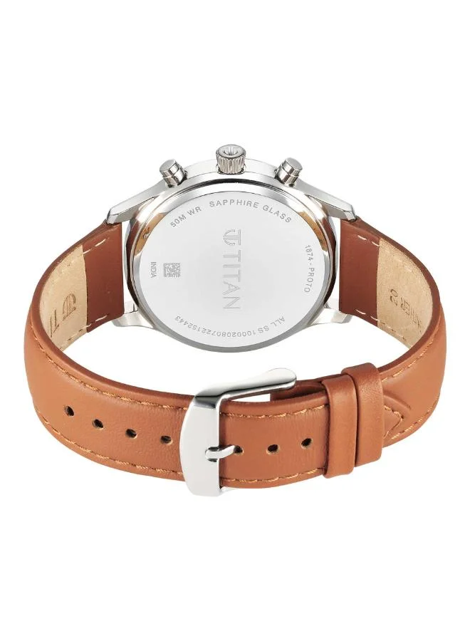 TITAN Men Multifunction Display Watch With Tan Leather Strap - 1874SL05