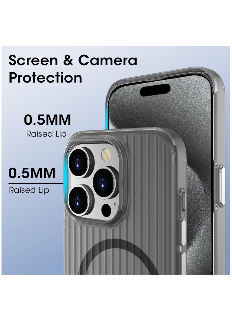 SYOSI For iPhone 15 Pro Max Case, Compatible with MagSafe, Corrugated Mobile Phone Case, Yellowing Resistant, Magnetic Phone Case for iPhone 15 Pro Max, Matte Hard Shell(Translucent Black) - Image 5
