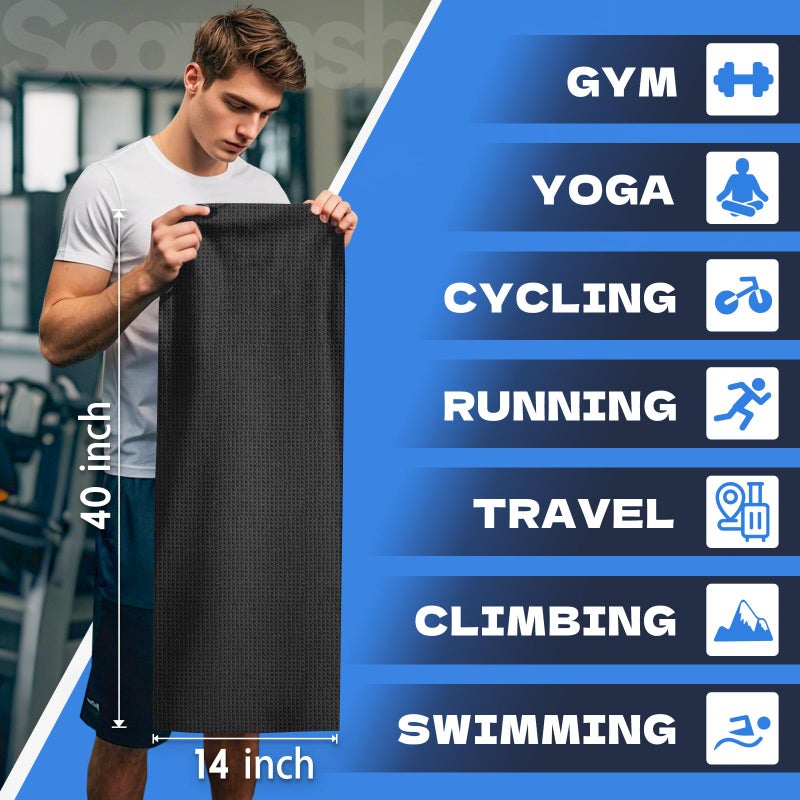 SOOWASH Microfiber Gym Towels for Working Out, Sweat Towels, Workout Gear for Body Sweat Quick Dry Lightweight Fast Drying, Women & Men,Hot Yoga, Exercise, 14"X40" Black - Image 2