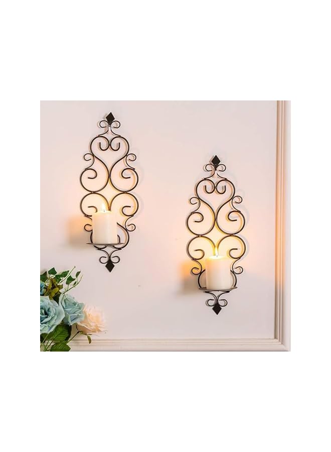 The Bros Iron Wall Candle Sconce Holder Set of 2 Hanging Wall Mounted Pillar Candle Sconces Holder, Wall Sconces Decor for Bedroom Dining Room (Black) - Image 4
