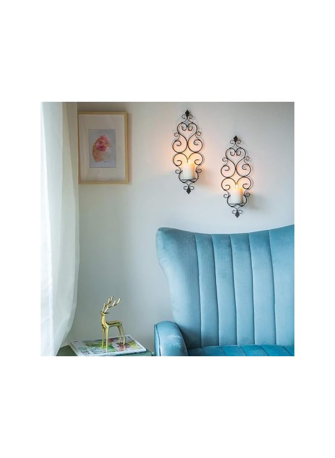 The Bros Iron Wall Candle Sconce Holder Set of 2 Hanging Wall Mounted Pillar Candle Sconces Holder, Wall Sconces Decor for Bedroom Dining Room (Black) - Image 5