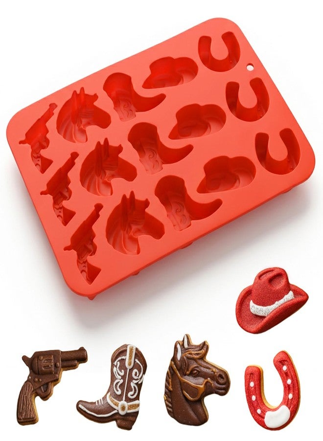 Shimmeroo Cowboy Silicone Gummy Molds, 3D Western Themed Chocolate Molds Silicone with Cowboy Horse Boots Hat Saddle Shapes for DIY Baking Cupcake Cake Candy Party Desserts Decorations(Red) - Image 1