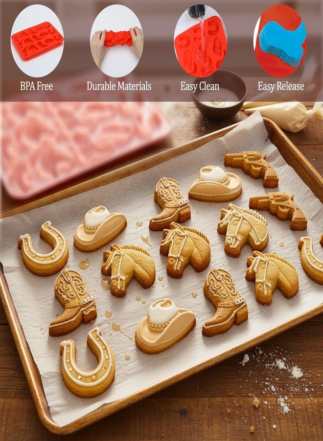 Shimmeroo Cowboy Silicone Gummy Molds, 3D Western Themed Chocolate Molds Silicone with Cowboy Horse Boots Hat Saddle Shapes for DIY Baking Cupcake Cake Candy Party Desserts Decorations(Red) - Image 4