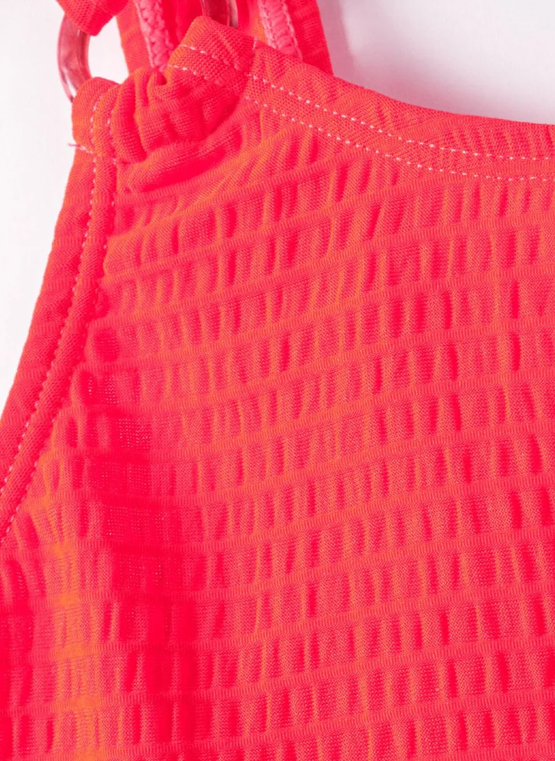 MINOTI Girls' Neon Pink Asymmetric Bikini Set – Stylish and Sporty Look
