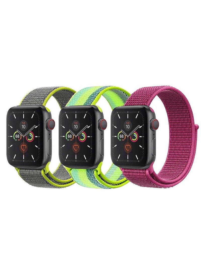 CATANES - 3 Pack For Apple Watch 41mm 40mm 38mm Nylon Sport Loop Band Compatible With iWatch Series 7 SE 6 5 4 3 2 1 Men Women Braided Stretchy Nylon Loop Bands - Image 1