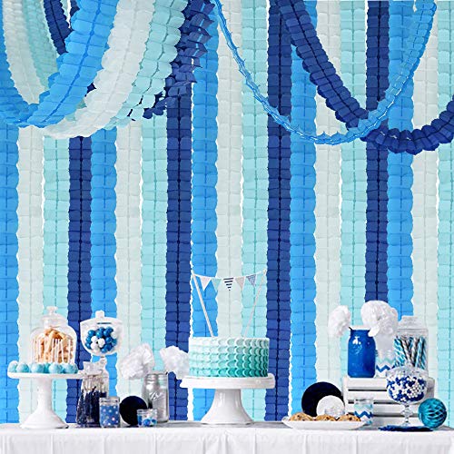 بيشيدا 12 قطعة من زينة ورقية على شكل رباعي أوراق البرسيم بطول 120 قدم باللون الأزرق الداكن لحفلات المحيط زينة الأنسجة القابلة لإعادة الاستخدام لافتة معلقة لحفلات الزفاف وحفلات استقبال المواليد وزينة حفلات المنزل وزينة التخرج