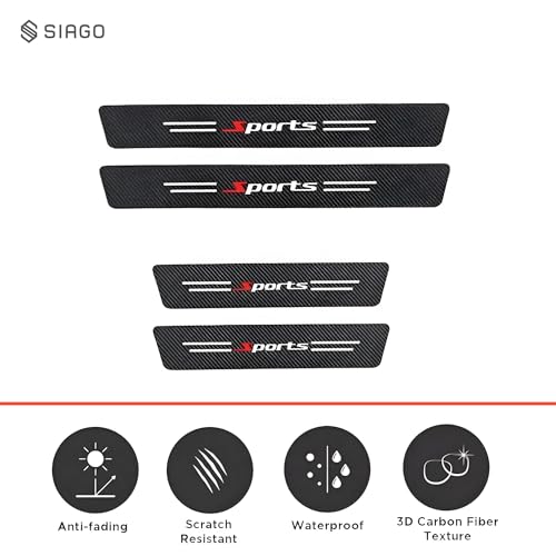SIAGO Anti-Scratch Door Sill Guard | 4-Piece Carbon Fiber Protector Set for Front & Back Doors | Universal Fit Car Exterior Sill Guard Vinyl Stickers | SIA203 - Image 4