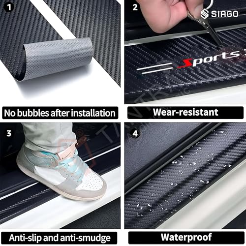 SIAGO Anti-Scratch Door Sill Guard | 4-Piece Carbon Fiber Protector Set for Front & Back Doors | Universal Fit Car Exterior Sill Guard Vinyl Stickers | SIA203 - Image 5