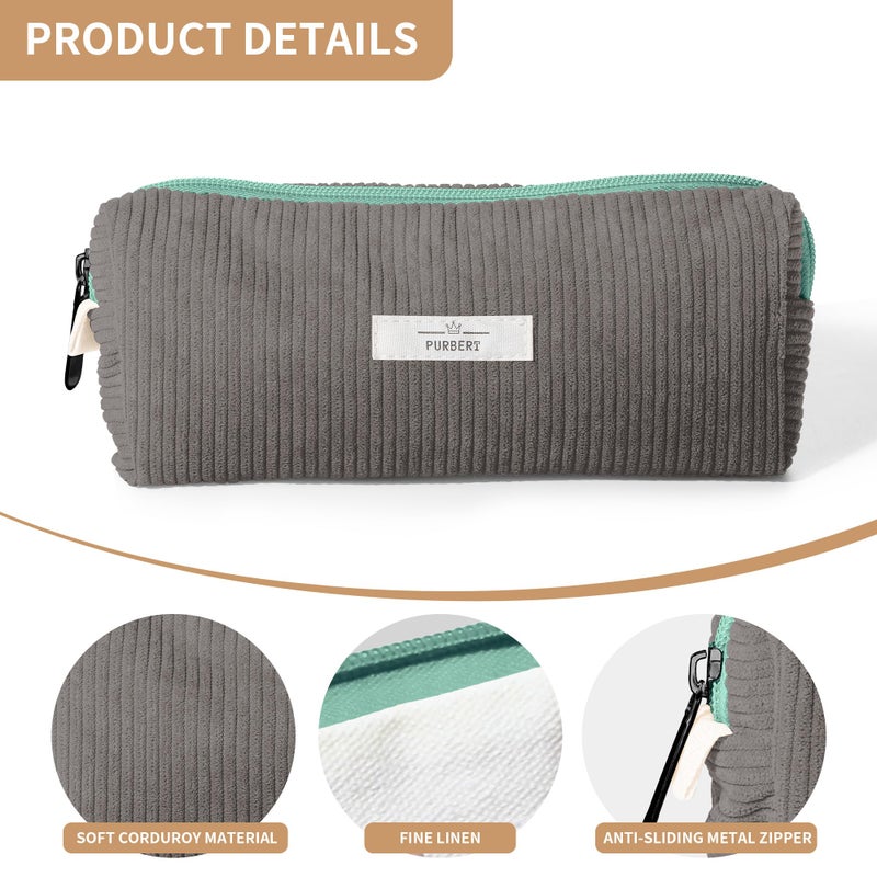 Purbert Pencil Bag Pen Case, Soft Corduroy Small Pencil Pouch Organizer with Zipper, Cute Pencil Case Pouch Stationery for Girls and Boys â€“ Grey - Image 4
