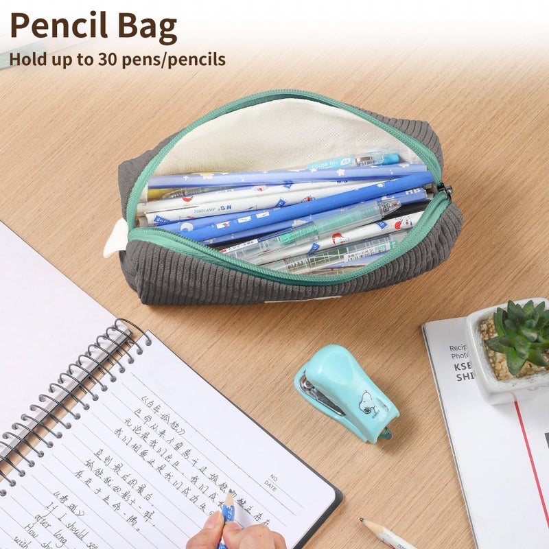 Purbert Pencil Bag Pen Case, Soft Corduroy Small Pencil Pouch Organizer with Zipper, Cute Pencil Case Pouch Stationery for Girls and Boys â€“ Grey - Image 5