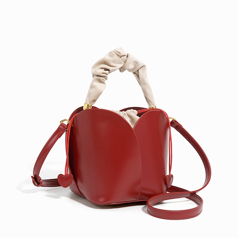 Petal Bag Mother And Child Bag Red Wedding Bag Bridal Bag Personalized Handbag Textured Shoulder Messenger Bag - Image 3