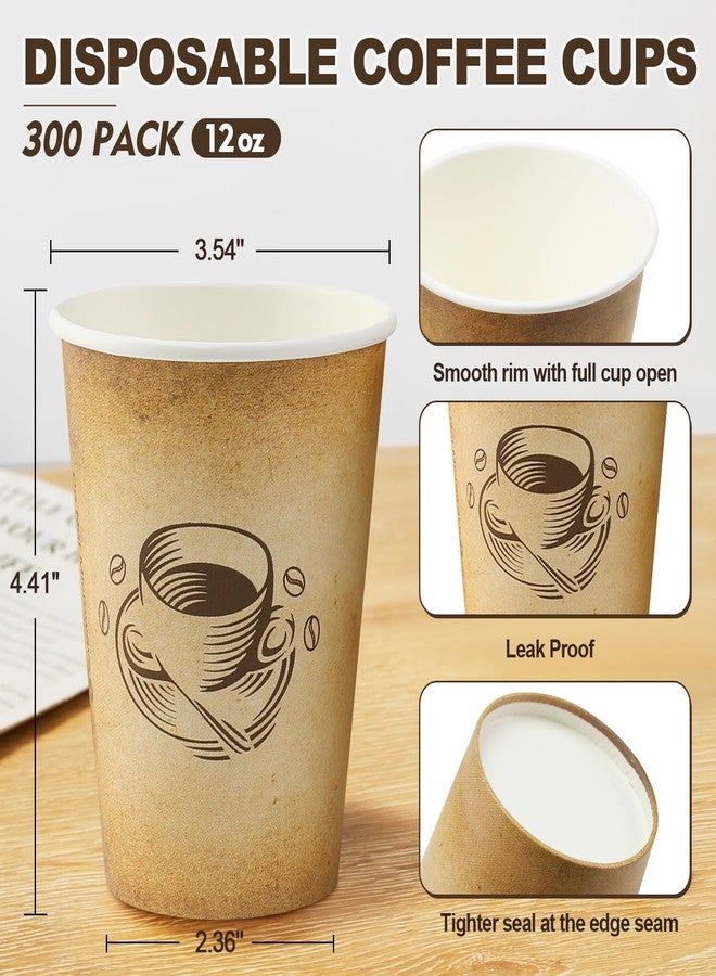 Clawsoff 300 Pack 12oz Paper Coffee Cups, Hot/Cold Beverage 12oz Disposable Coffee Cups, Retro Design, Leak-Proof, Hot or Cold Drink, Cocoa, Chocolate, Coffee Bar Supplies - Image 2