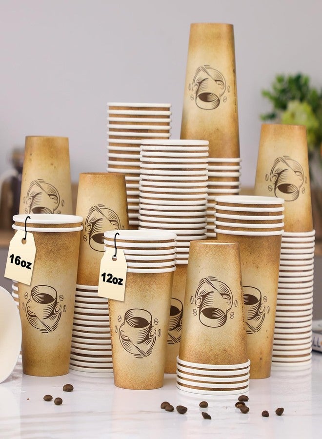 Clawsoff 300 Pack 12oz Paper Coffee Cups, Hot/Cold Beverage 12oz Disposable Coffee Cups, Retro Design, Leak-Proof, Hot or Cold Drink, Cocoa, Chocolate, Coffee Bar Supplies - Image 3