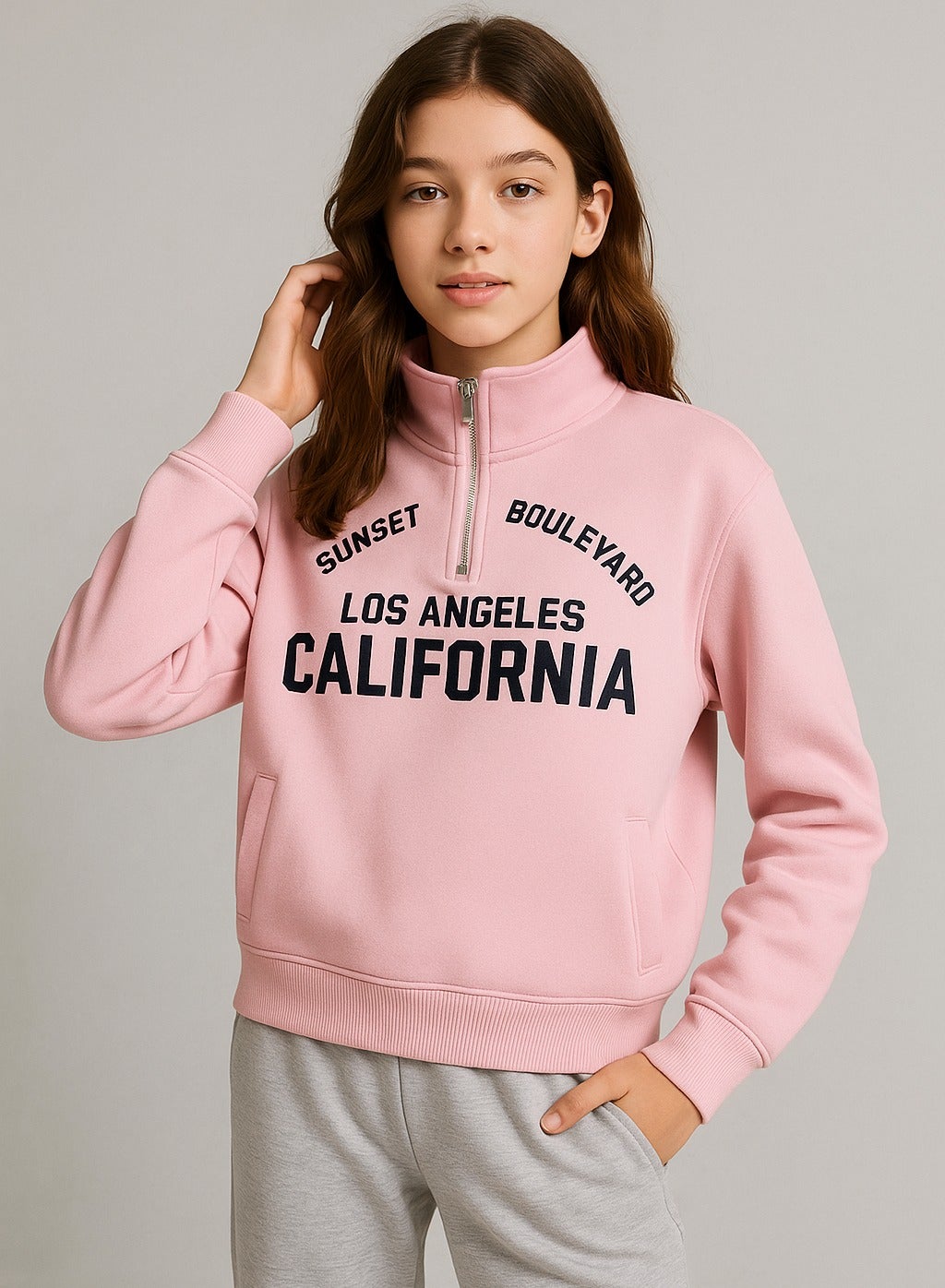 victor and jane “Los Angeles California” Half-Zip Pullover – 100% Cotton Fleece Sweatshirt | 280 GSM