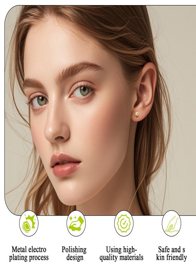 ZDE Titanium Women Flatback Earrings for Women Crystal Gold Stud Earrings Flat Back Earrings Hypoallergenic Cartilage Earring Helix Tragus Conch Piercing (Crystal-Gold, 5MM) - Image 3