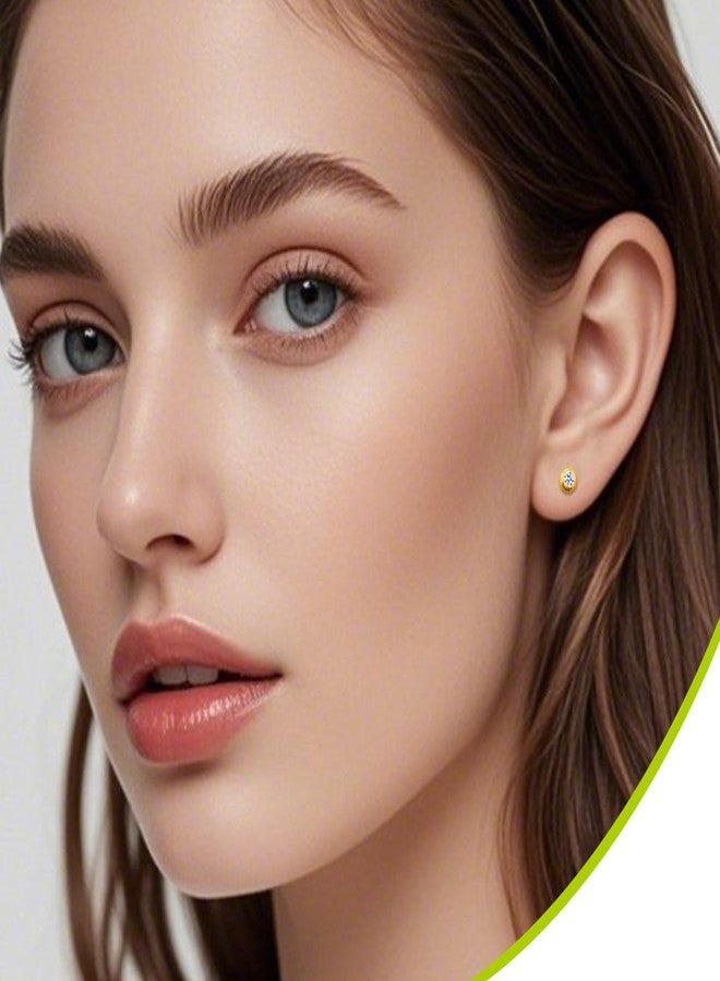 ZDE Titanium Women Flatback Earrings for Women Crystal Gold Stud Earrings Flat Back Earrings Hypoallergenic Cartilage Earring Helix Tragus Conch Piercing (Crystal-Gold, 5MM) - Image 5