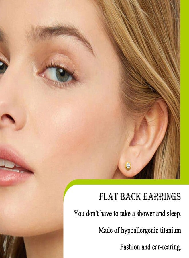 ZDE Titanium Women Flatback Earrings for Women Crystal Gold Stud Earrings Flat Back Earrings Hypoallergenic Cartilage Earring Helix Tragus Conch Piercing (Crystal-Gold, 5MM) - Image 4