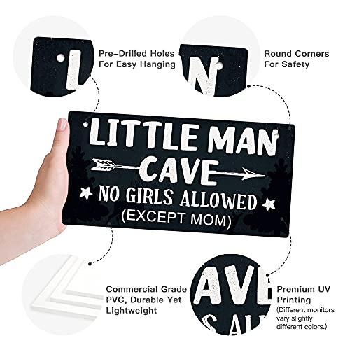 Putuo Decor Little Man Cave Sign, Boys Room Wall Decor for Kids, Toddler Boys, Baby, 10x5 Inches PVC Hanging Plaque Gift (No Girls Allowed Except Mom - 2) - Image 3
