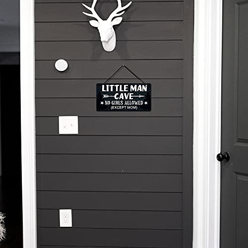 Putuo Decor Little Man Cave Sign, Boys Room Wall Decor for Kids, Toddler Boys, Baby, 10x5 Inches PVC Hanging Plaque Gift (No Girls Allowed Except Mom - 2) - Image 5