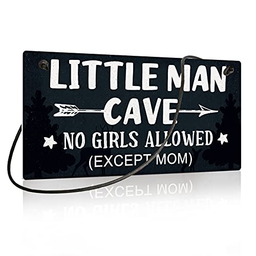 Putuo Decor Little Man Cave Sign, Boys Room Wall Decor for Kids, Toddler Boys, Baby, 10x5 Inches PVC Hanging Plaque Gift (No Girls Allowed Except Mom - 2) - Image 1