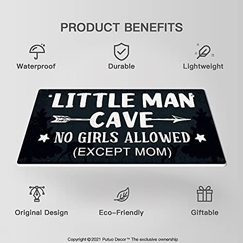 Putuo Decor Little Man Cave Sign, Boys Room Wall Decor for Kids, Toddler Boys, Baby, 10x5 Inches PVC Hanging Plaque Gift (No Girls Allowed Except Mom - 2) - Image 4