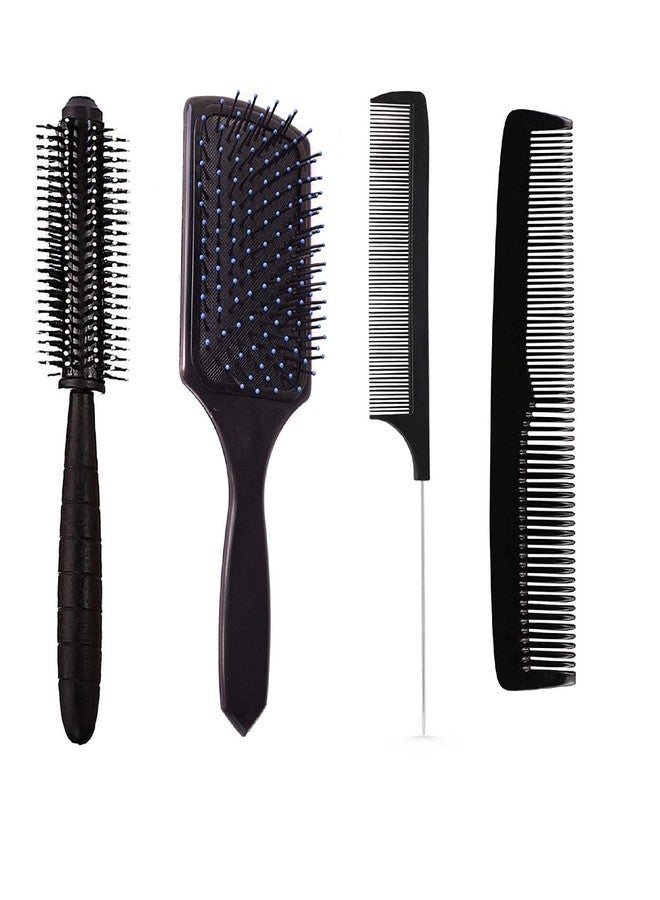 VEDETIC® Premium Collection Combo of 4 Hair Brush With Comb, Great for All Hair Types & Styles, Paddle, Round Dressing Comb, Tail Comb With Hair Brush For Women, Men - Image 1