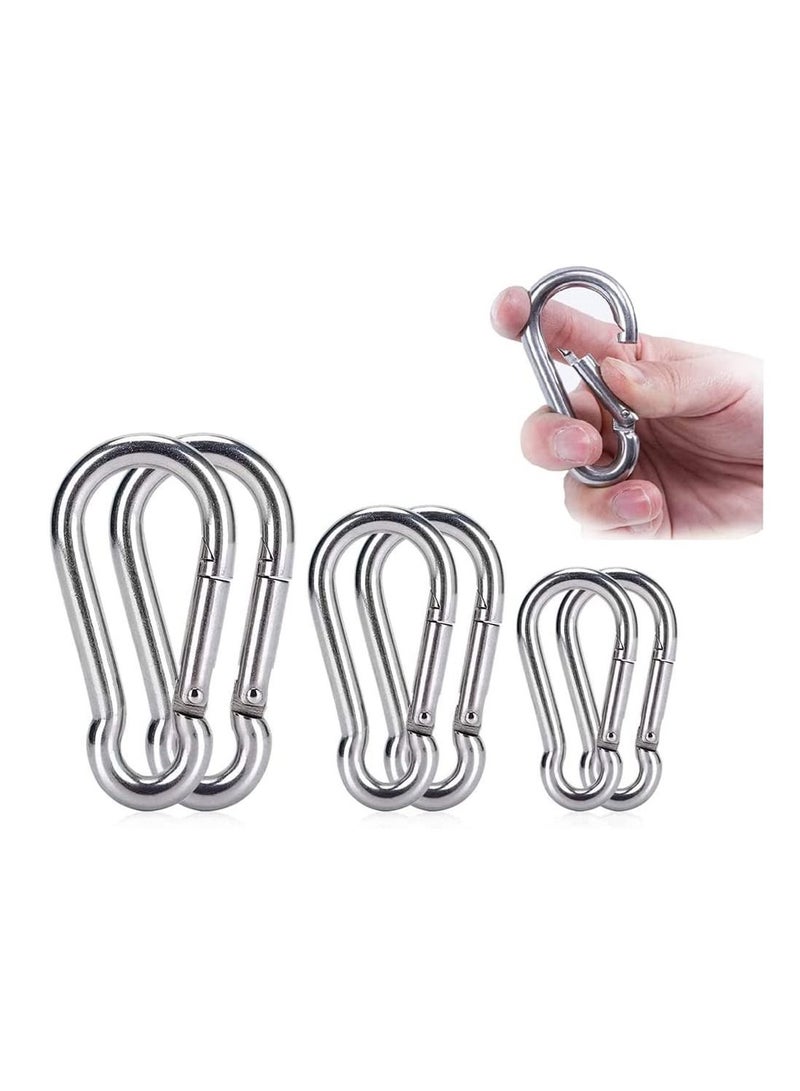 Excefore Spring Snap Hooks Carabiner, 6Pcs 304 Premium Stainless Steel Heavy Duty Carabiner Clips Assorted Sizes (2, 2.36, 3.15 inch)  - Image 1