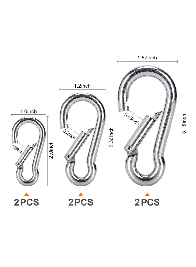 Excefore Spring Snap Hooks Carabiner, 6Pcs 304 Premium Stainless Steel Heavy Duty Carabiner Clips Assorted Sizes (2, 2.36, 3.15 inch)  - Image 2